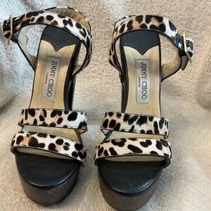 Fun Jimmy Choo Leopard Print Platform Sandals - Black & Beige